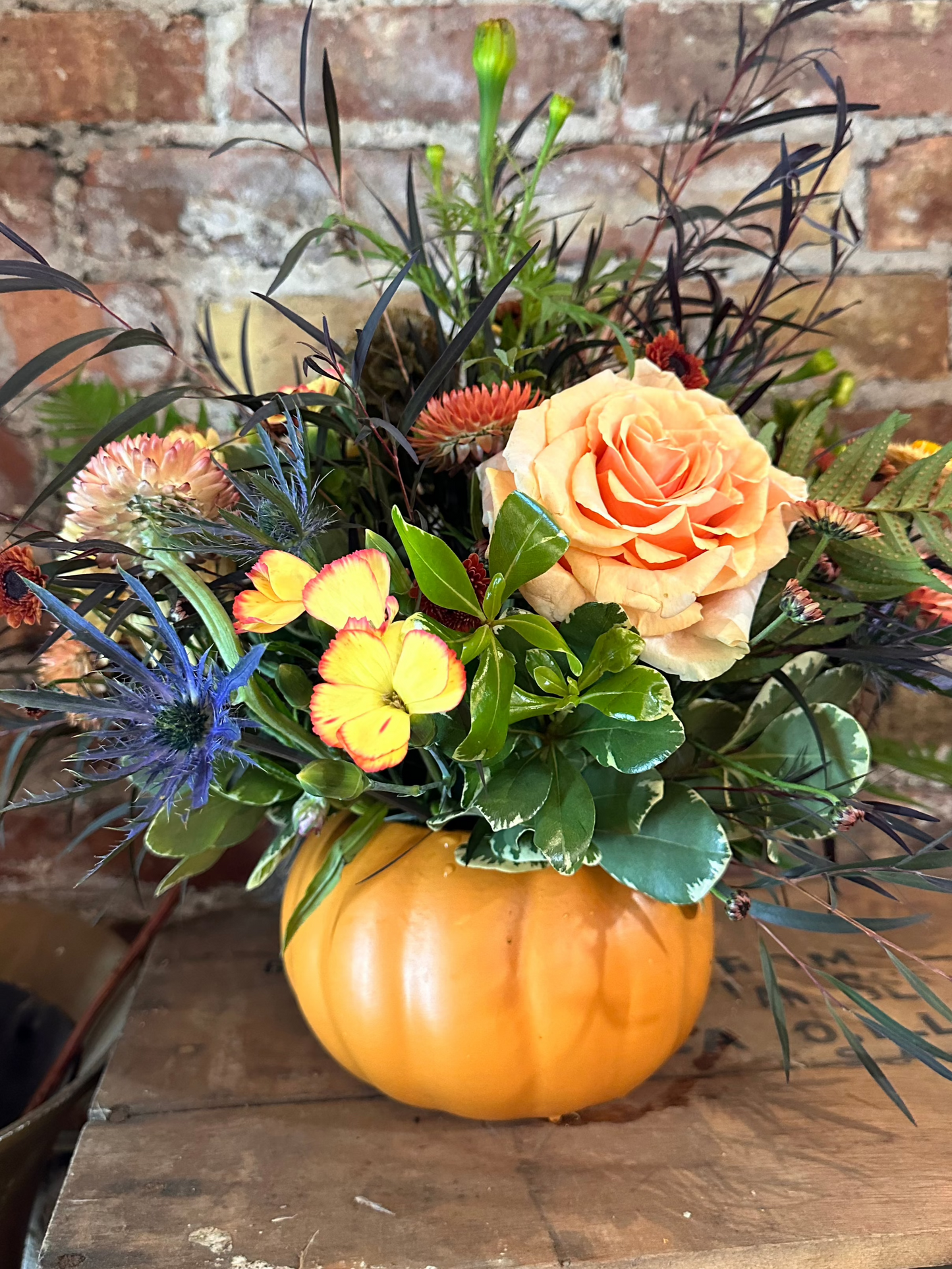 Ceramic Pumpkin Fall Arrangement