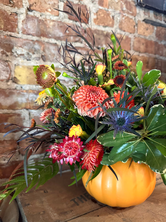 Ceramic Pumpkin Fall Arrangement