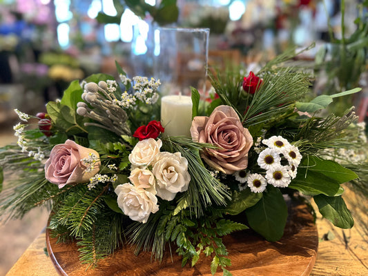 Classic Holiday Centerpiece with Pillar Candle